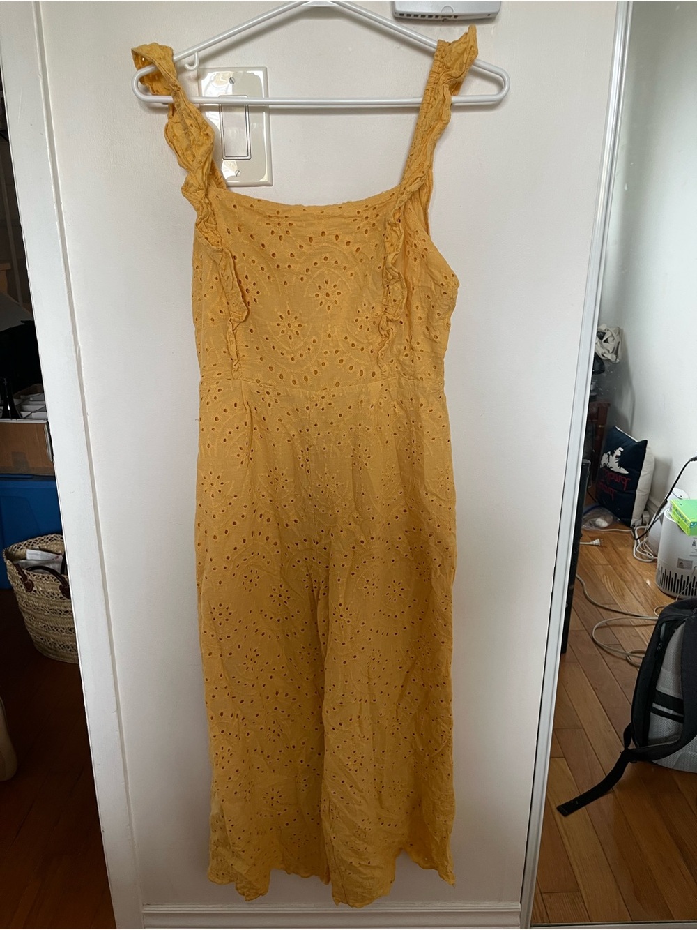 Women’s Eyelet Wide-Leg Jumpsuit in Mustard